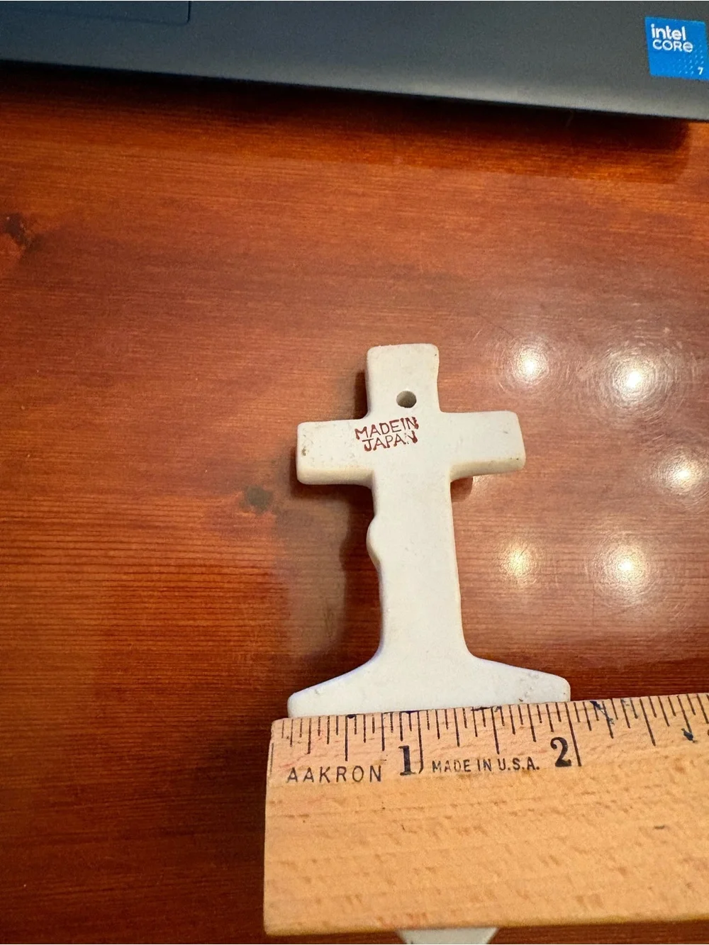 Holy Water Stoup Small Ceramic Cross Wall Pocket with ‘JHS’ Pink Floral Accents.